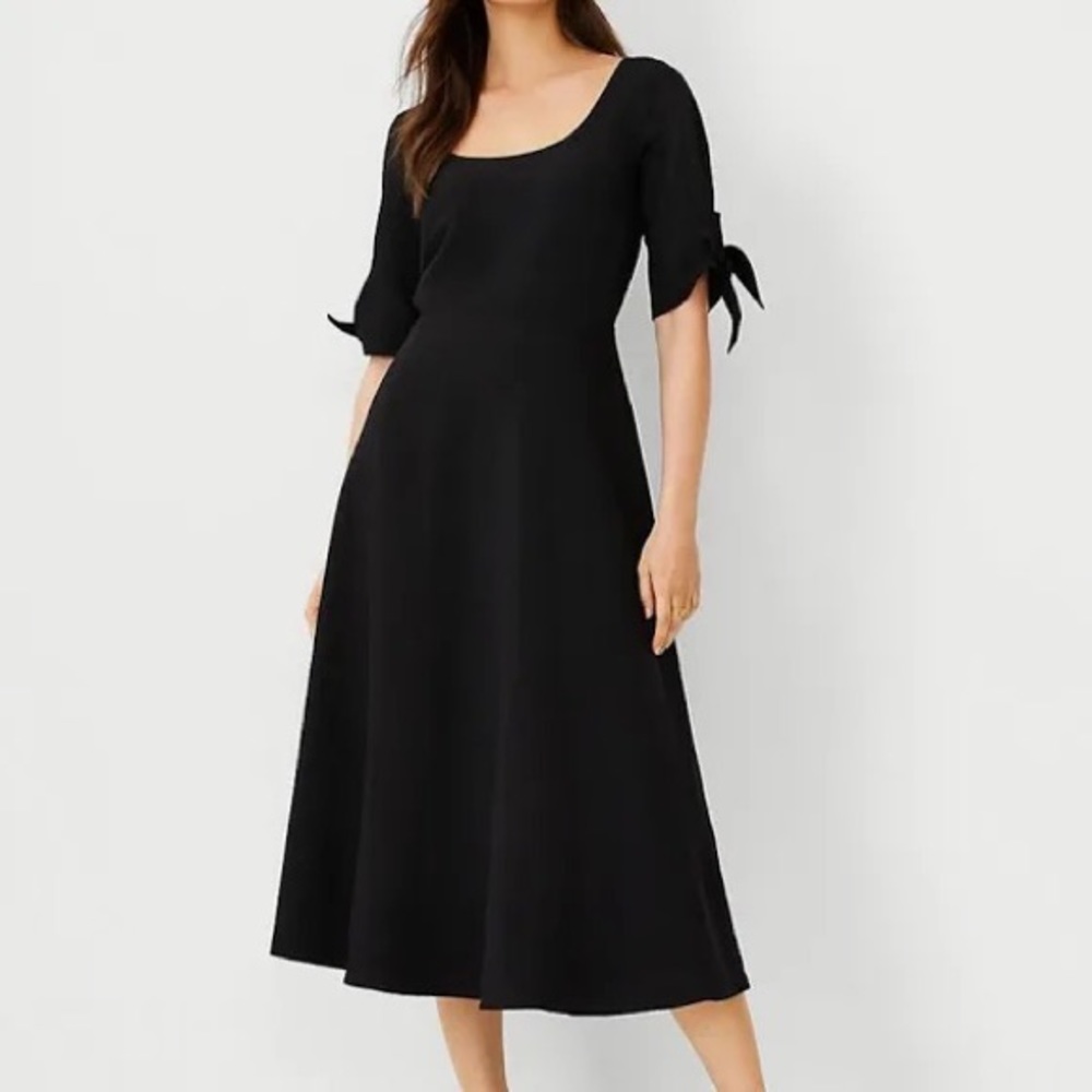 Ann Taylor Dresses | Tie Sleeve Scoop Neck Flare Dress | Color: Black | Size 12